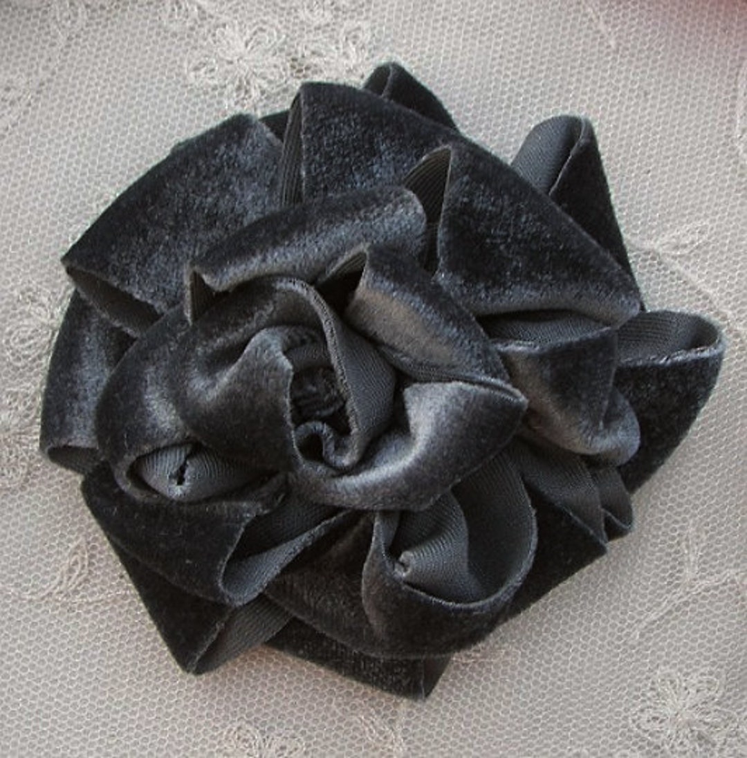 Gray Velvet Ribbon Rose Fabric Flower Floral Applique Garden Hat Hair ...