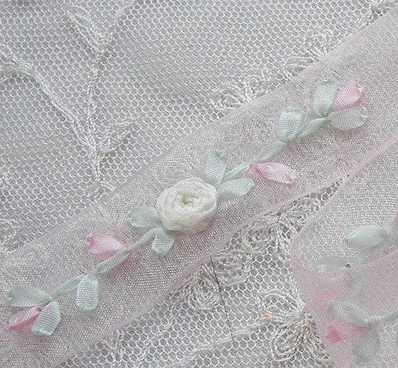 1 Yd IVORY PINK Rose Bud Flower Organza VINTAGE Ribbon Trim - Etsy