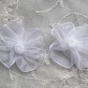 12 pc Baby Doll White Organza Ribbon Pansy Bridal Christening Flower