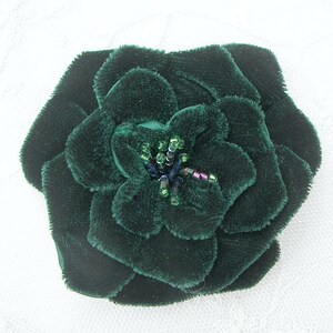 Glass Beaded Hunter Green Velvet Fabric Rose Flower Hat Corsage Baby Pageant Bridal Hair Accessory Applique Embellishment