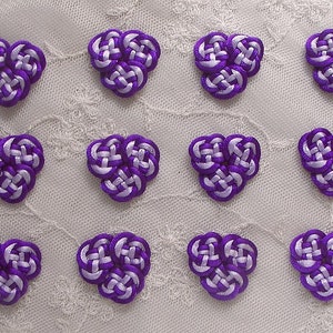 12 pc Satin Cord Rattail Ribbon Flower Heart Applique Purple Lavender Scrapbook Baby Doll Bow Button