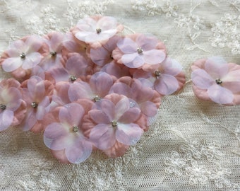 18PC Terra Cotta Blush Hydrangea Flower Petal Rhinestone VINTAGE Applique Bow Bridal Junk Journal Scrapbook Pageant Dress Hat Embellishme18