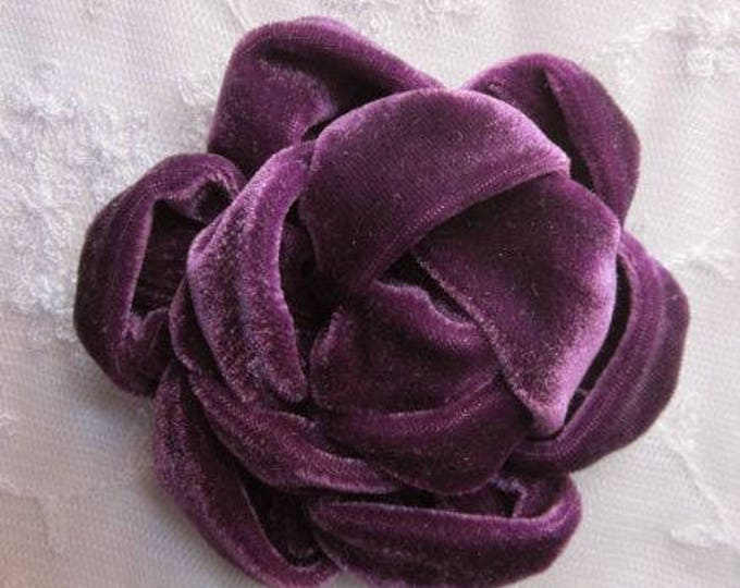 MAUVE GRAPE Velvet Ribbon Rose Fabric Flower Floral Beaded Applique ...