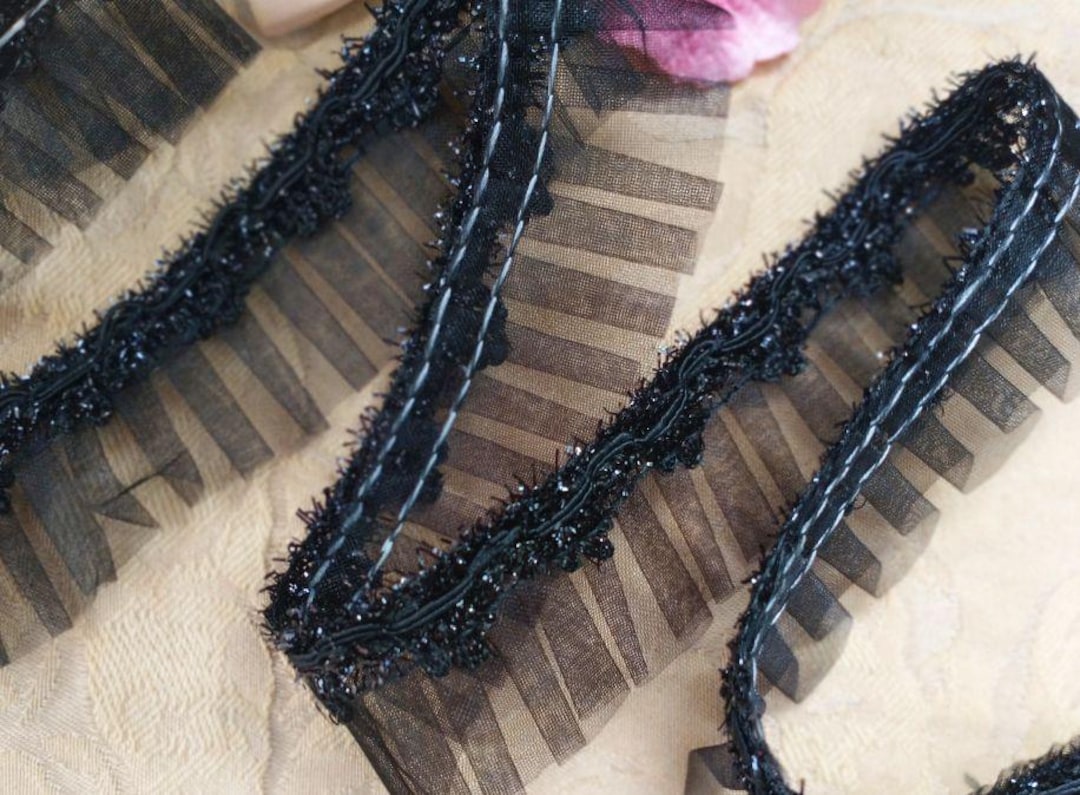 1yd BLACK Organza Pleated Ruffle Ribbon Sparkle Tinsel Trim Craft Junk ...