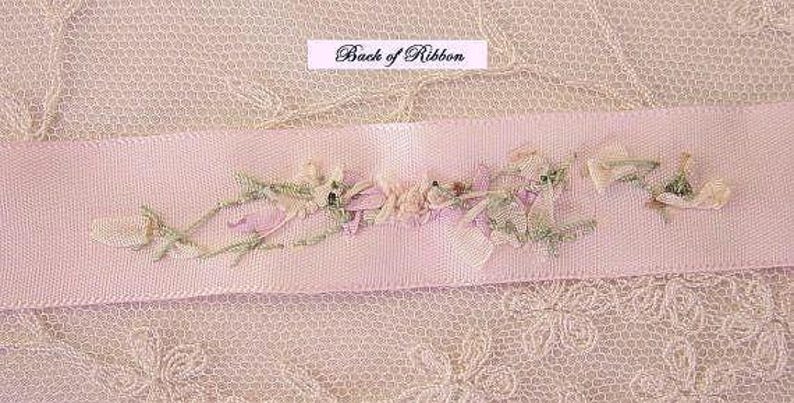 9-inch Pink Satin Ribbon VINTAGE Trim Flower Embroidered French Antique ...