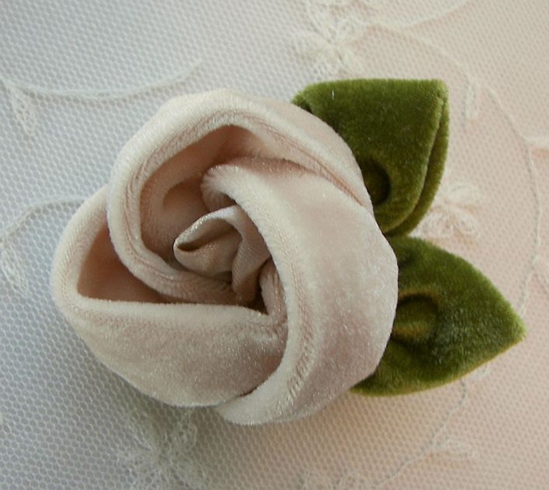 2 Pc TAN Velvet Ribbon Rose Fabric Flower Floral Applique Garden Hat ...