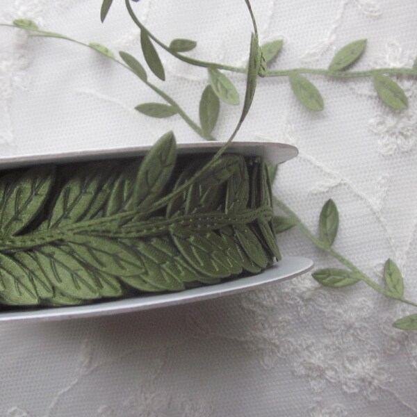 3 yds Green Leaf Trim Vine CRAFT Ribbon Scrapbooking Journal Quilts Clothing Hair Accessory Bridal Favor DK
