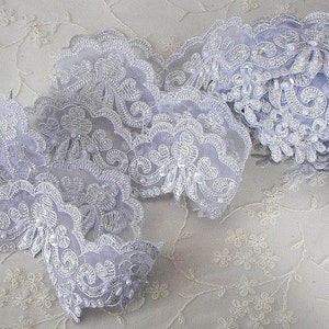 Beaded Lace Trim Silver Pearls Sequins Bridal Veil Alecon Embellished