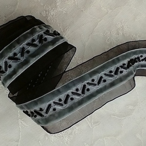 Cinta de terciopelo de organza negra y gris con adornos de cuentas de vidrio para álbumes de recortes, diarios, desfiles, gargantillas, joyas, vestidos y costura