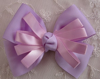 LAVENDER Grosgrain Pink Satin Ribbon Bow Applique Bridal Baby Hair Accessory