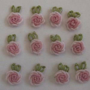 Bullion Flower Applique VINTAGE HANDMADE Embroidered Rose Antique Baby Doll Clothing Quilt Junk Journal Slow Stitching Embellishment #16