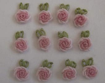Bullion Flower Applique VINTAGE HANDMADE Embroidered Rose Antique Baby Doll Clothing Quilt Junk Journal Slow Stitching Embellishment #16