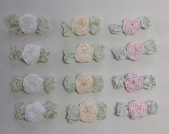 Pink White Spider Rose Flower VINTAGE Applique Hand Embroidered Ribbon Antique French Baby Doll Bow Scrapbook Junk Journal Embellishment #7
