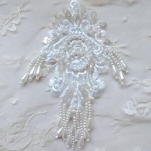 WHITE or IVORY Applique Pearl Fringe Sequin Beaded Bead Embroidered Vintage Bridal Veil Clothing Junk Journal Sewing Quilt Embellishment