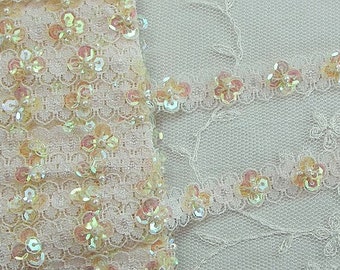 Buttercup Yellow Sequin Pearl Beaded Flower Lace Ribbon Trim Easter Scrapbook Doll Quilt