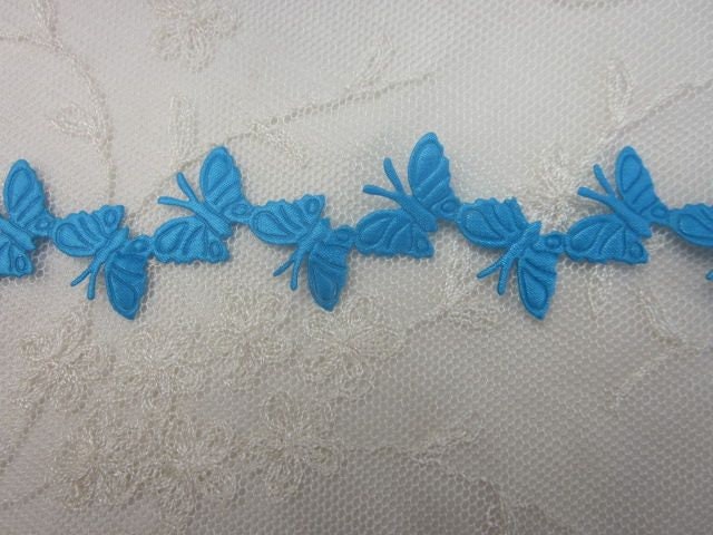 3 Yds TURQUOISE BLUE Butterfly Ribbon Fabric Trim on a Vine | Etsy