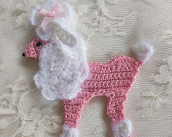 Crocheted Pink White Poodle Vintage Applique Antique Baby Doll Clothing Slow Stitching Junk Journal Quilt Handmade Dress Skirt Embellishment