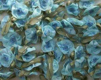 Blue Flower 72 pc Vintage Ombre Fabric Baby Doll Hair Bow Garden Craft Junk Journal Slow Stitching Bridal Wedding Favor Embellishment