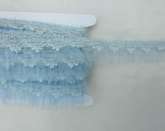 2 yd Blue Organza Pleated Ruffle Ribbon Tinsel Trim Scrapbook Quilt Fairy