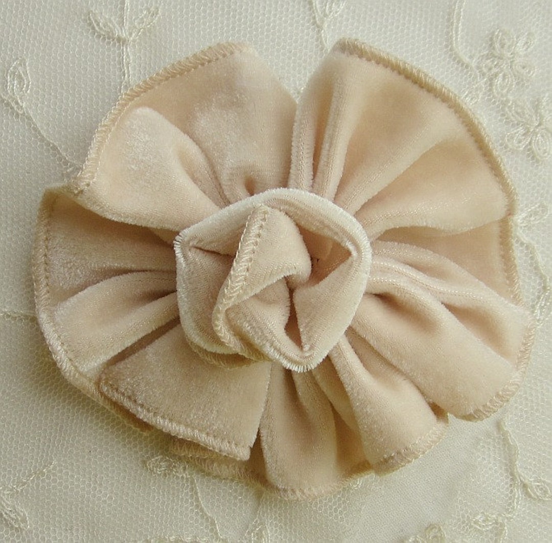 Tan Velvet Ribbon Rose Fabric Flower Floral Applique Chic Garden Hat ...