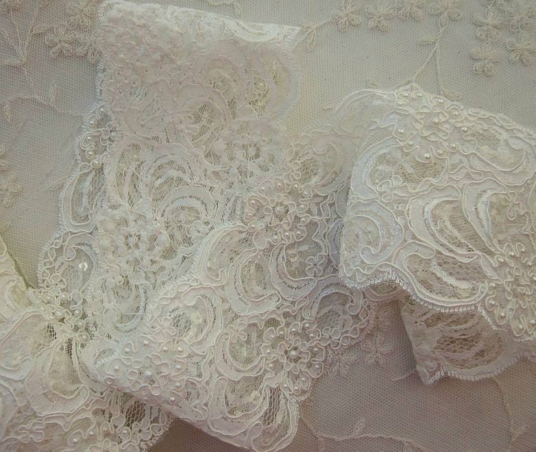 Beaded Lace Trim Ivory Cream Pearl Sequin French Tulle Fabric - Etsy