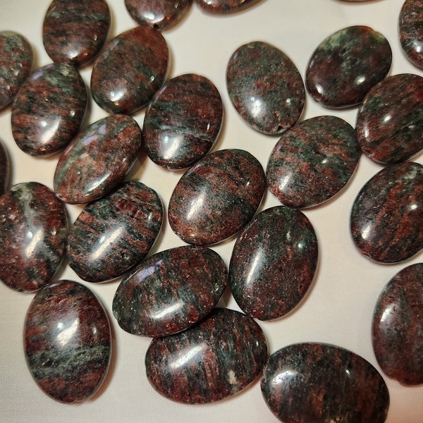 Large Shiny Flat Oval Blue Bronzite Stones, Green, Blue, Copper, Gold