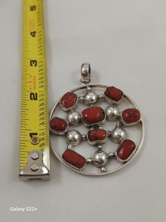 Very Large Round Sterling Silver and Red Jasper F… - image 2