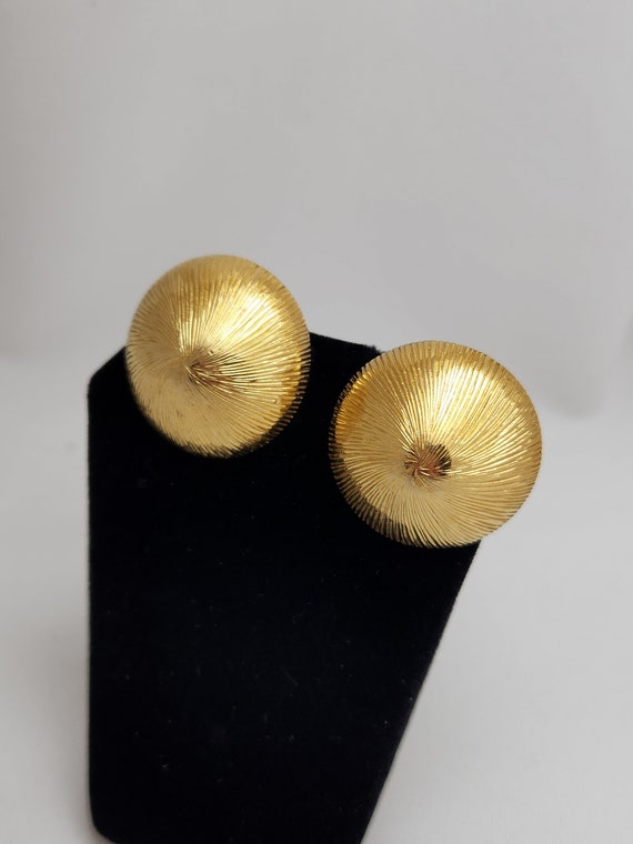 Huge Shiney Gold Domed Textured Clip Earrings
