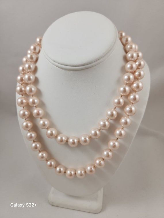 Stunning Very Long Pale Pink Shell Pearl Necklace