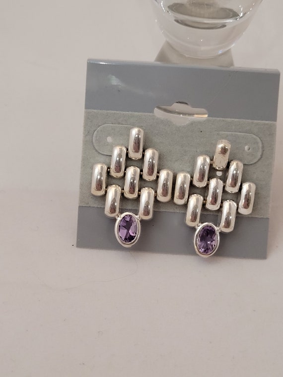 Sterling Panther Style Post Earrings with Amethyst