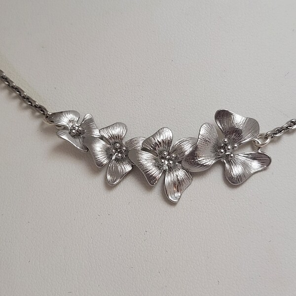 Dainty, Simple Dogwood Flower Silver Necklace