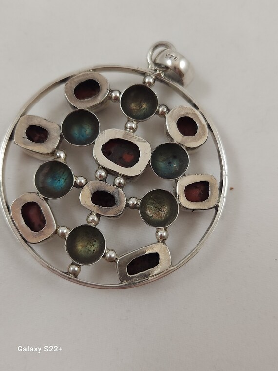 Very Large Round Sterling Silver and Red Jasper F… - image 4