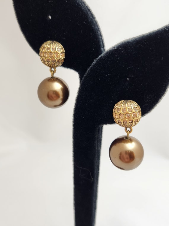 Carolee Vintage Gold Pearl and CZ Clip Earrings