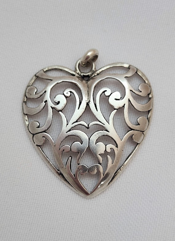 Large Heart Shaped Delicate Carved Sterling Silver