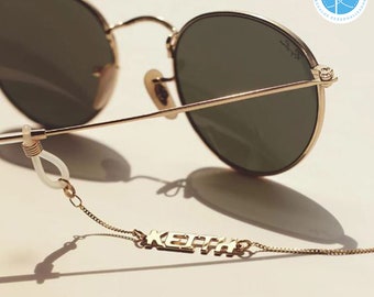 Personalisierte Brillenkette. Brillenband aus Edelstahl, personalisiert mit Name, Initialen oder Datum. Sonnenbrillenband