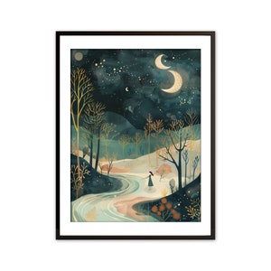Moonlit Path - Enchanting Girl Portrait in Night Scene Art for Print Digital Download | WI12