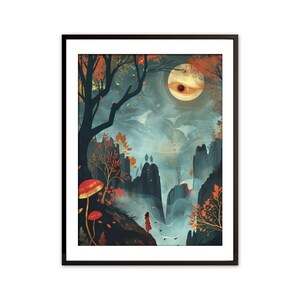 Enchanted Night - Whimsical Moonlit Landscape Art for Print Digital Download | WI9