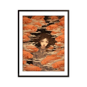 Serene Dance of Koi Fish - Zen Wall Art, Tranquil Nature Illustration, Portrait, Art for Print Digital Download | JC1