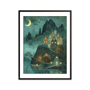 Magical Night Village - Enchanted Landscape Art for Print Digital Download | WI22