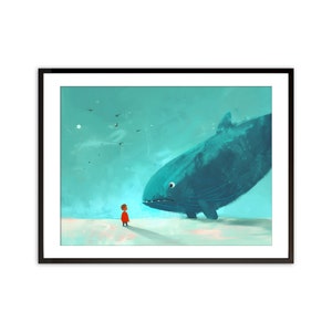 Gentle Giant - Child and Giant Whale Fantasy Art for Print Digital Download  | PS13