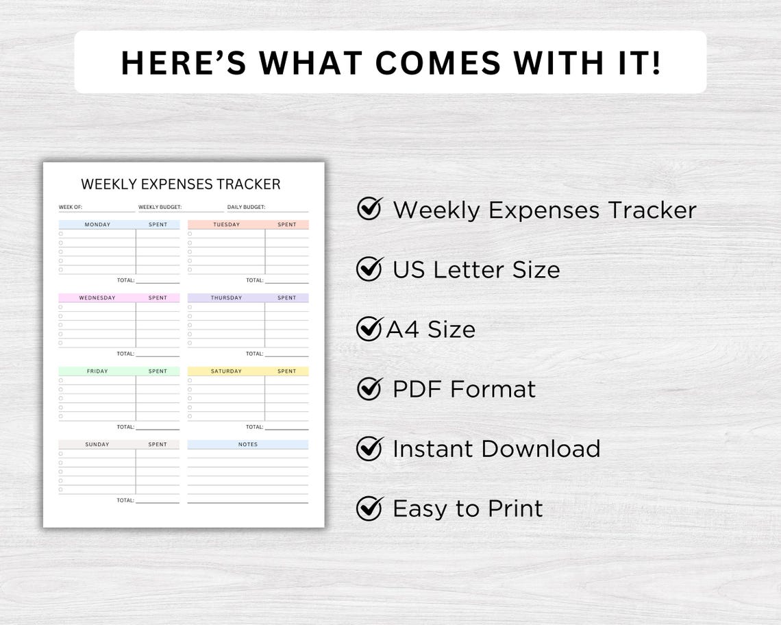 Spending Tracker Printable, Weekly Budget Planner, Expense Tracker ...