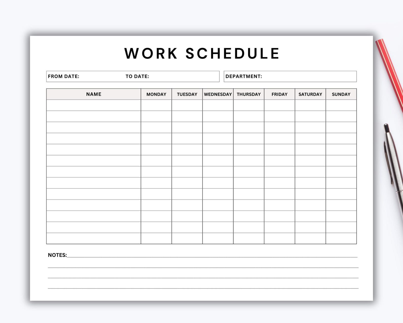 Standard Work Time Chart.pdf Employee Weekly Work Schedule Form Printable PDF. Instant Digital ...