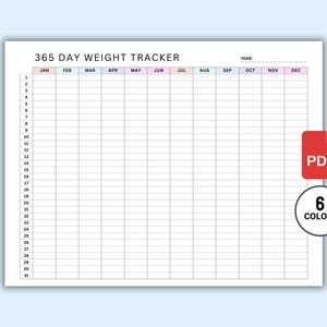 365 Day Weight Tracker Printable | Daily Weight Loss Log | Fitness Progress Chart | Weight Loss Tracker | Daily Fitness Tracker PDF Download