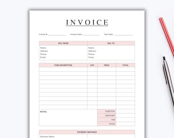 編集可能なプロフェッショナル請求書テンプレート | カスタムビジネス請求書フォーム | Word、Googleドキュメント、PDF | 印刷可能なサービス領収書