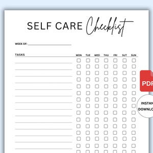 Self Care Checklist Printable | Daily & Weekly Wellness Planner | Mental Health Tracker PDF | Self Love Routine Template | Habits Tracker