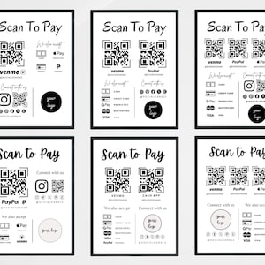 Skanuj, aby zapłacić Podpisz kod QR Szablon edytowalny Canva. Wydrukuj znak płatności Biznes. Akceptowane płatności Znak. CashApp Venmo Znak Dostosowywalny