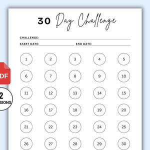 30 Day Challenge Goal Tracker Printable | Goal Setting | Fitness Challenge Tracker | Progress Tracker | 30 Day Game | Savings Challenge PDF