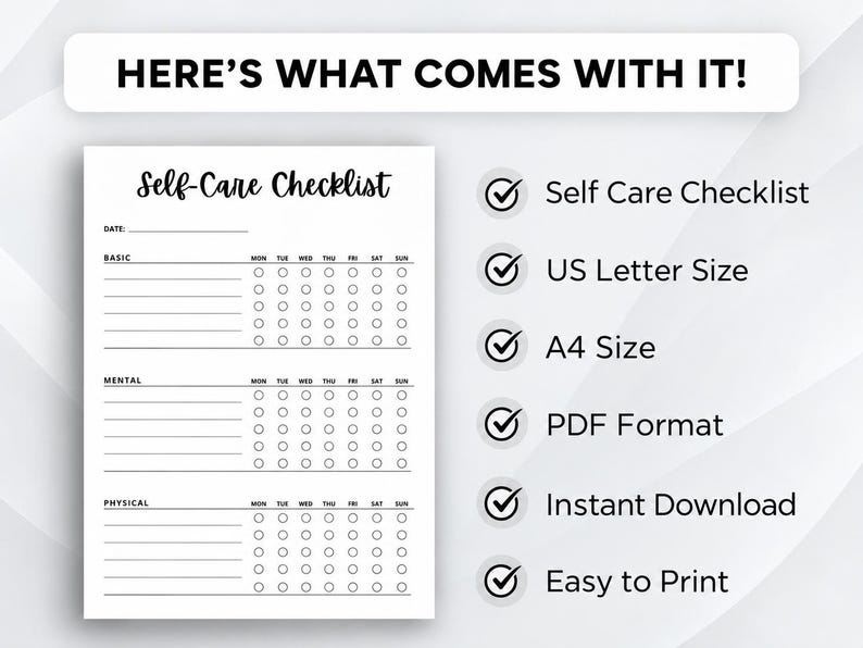 Printable Self Care Planner Checklist: Daily Wellness Routine and ...