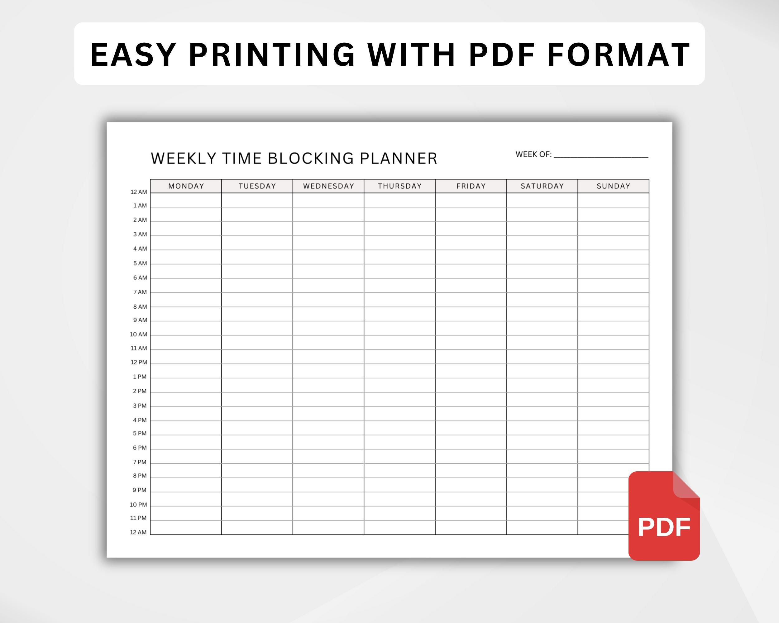 Weekly Time Blocking Planner, 24 Hour Schedule, Weekly Schedule Planner ...