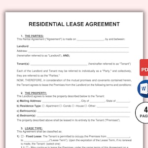 Editable Rental Agreement Templates. Printable Rental Agreements Form. Lease Contract Template. Residential Housing Agreement. PDF, Word